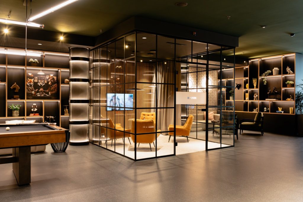 Interior of Revier Hotel Säntispark — The hotel lobby area designed by VDP Helsinki
