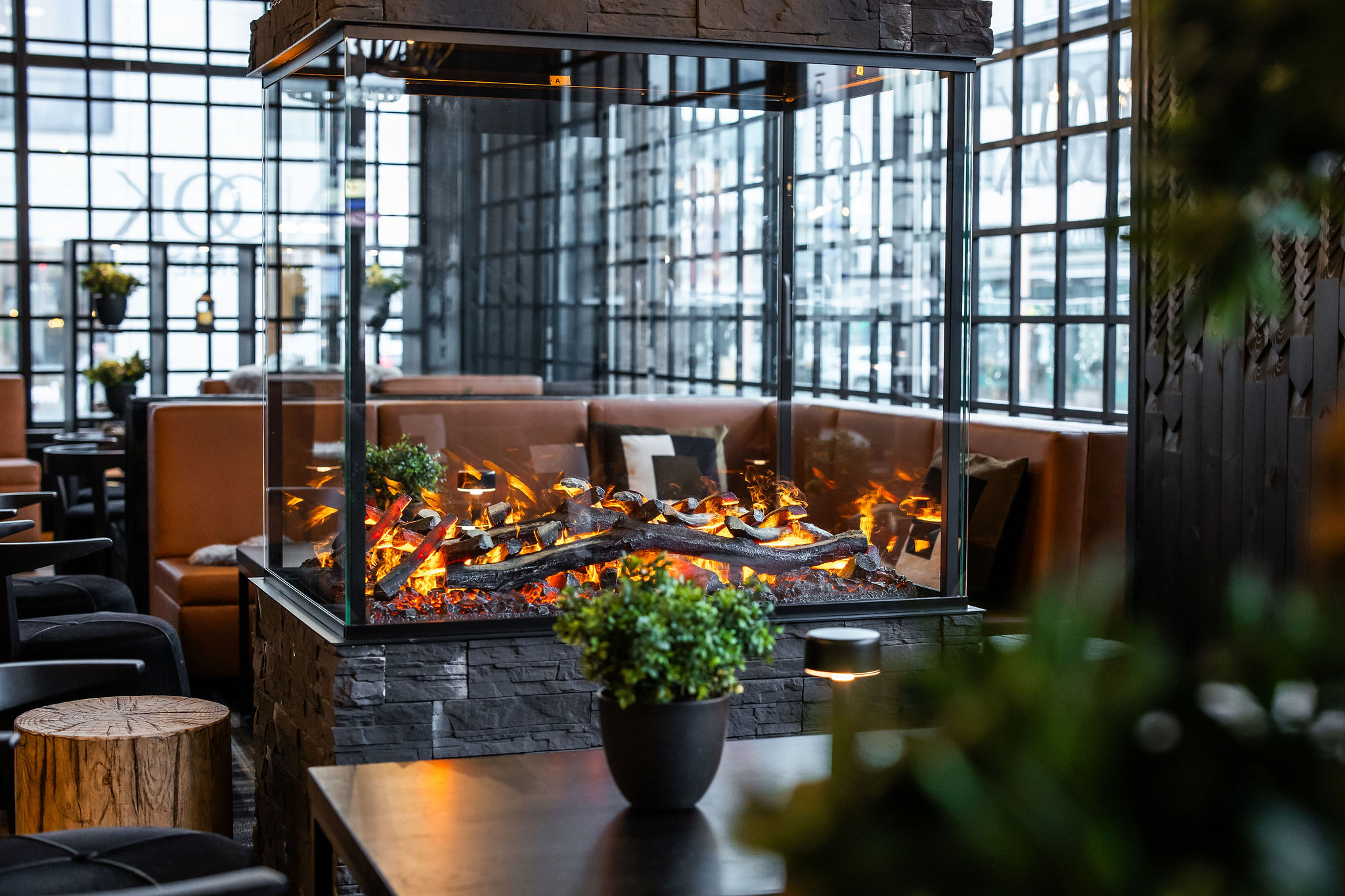 The fireplace at Nook Lounge Santas Hotel Rovaniemi